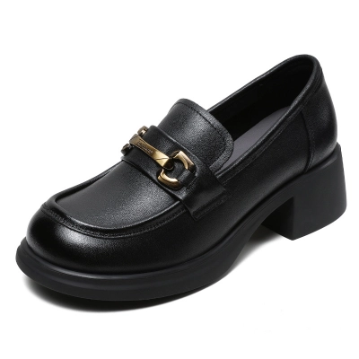 Chunky Retro Cowhide English Style Slip-On Platform Loafers 01