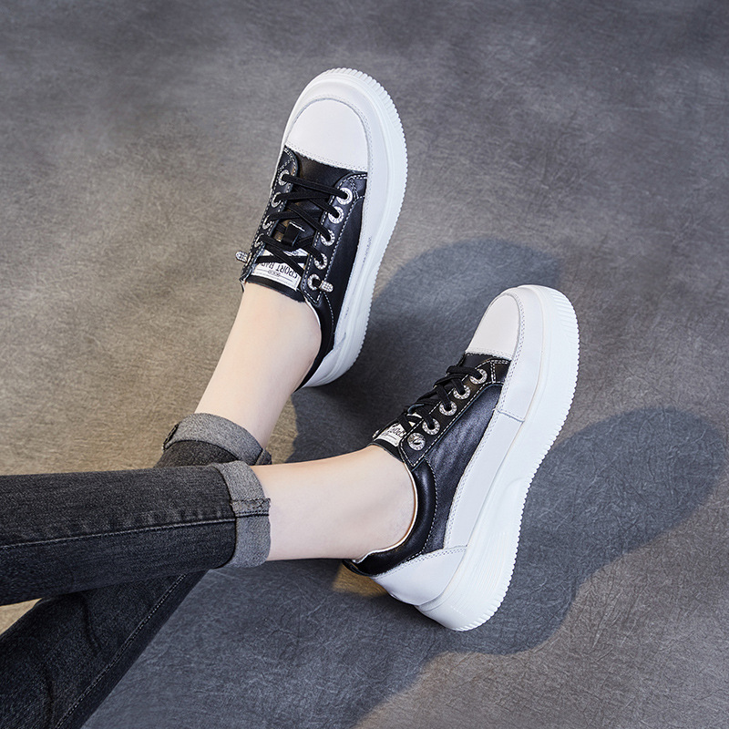 Cowhide High-Soled Elastic Flats for Women