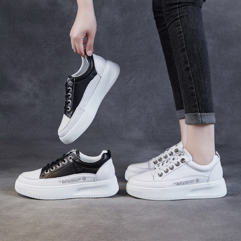 Cowhide High-Soled Elastic Flats for Women