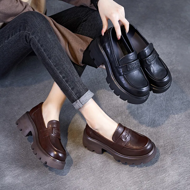 Grasp Leather Loafers with Thick Soles, Light Luxury, Retro, Casual Shoes