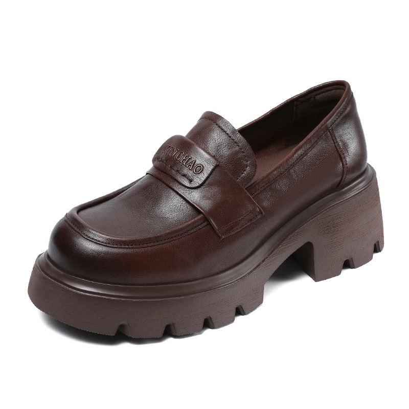 Grasp Leather Loafers with Thick Soles, Light Luxury, Retro, Casual Shoes