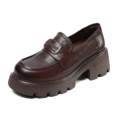 Grasp Leather Loafers with Thick Soles, Light Luxury, Retro, Casual Shoes 02