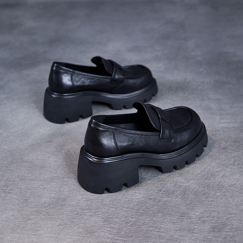 Grasp Leather Loafers with Thick Soles, Light Luxury, Retro, Casual Shoes