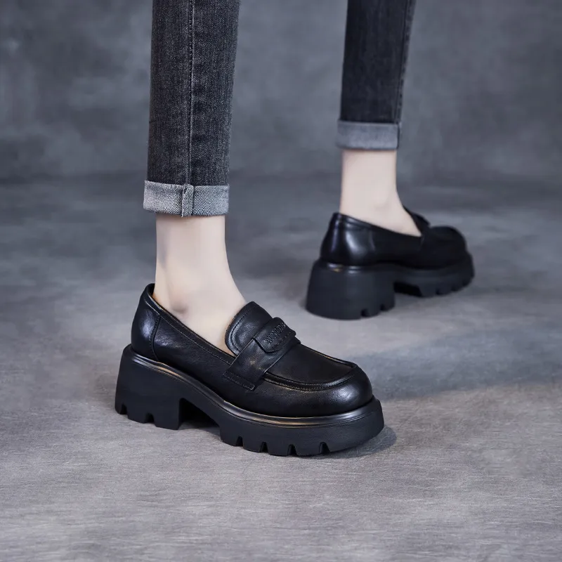 Grasp Leather Loafers with Thick Soles, Light Luxury, Retro, Casual Shoes
