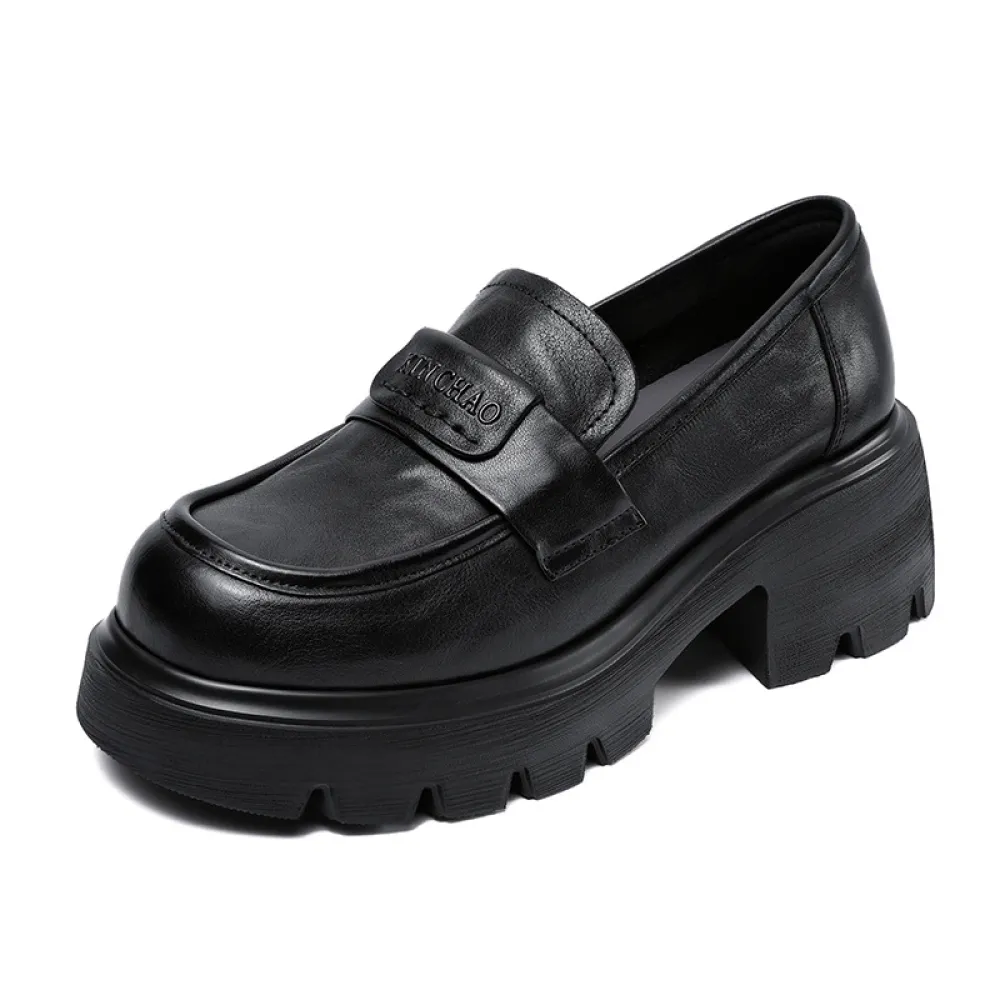 Grasp Leather Loafers with Thick Soles, Light Luxury, Retro, Casual Shoes