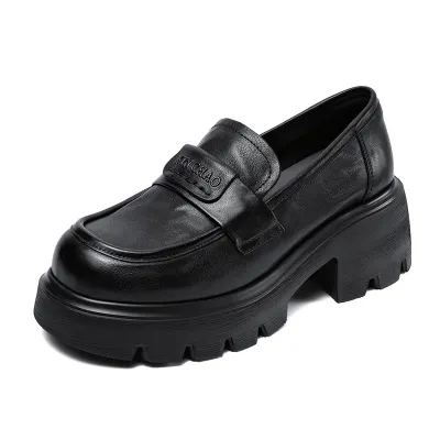 Grasp Leather Loafers with Thick Soles, Light Luxury, Retro, Casual Shoes 01