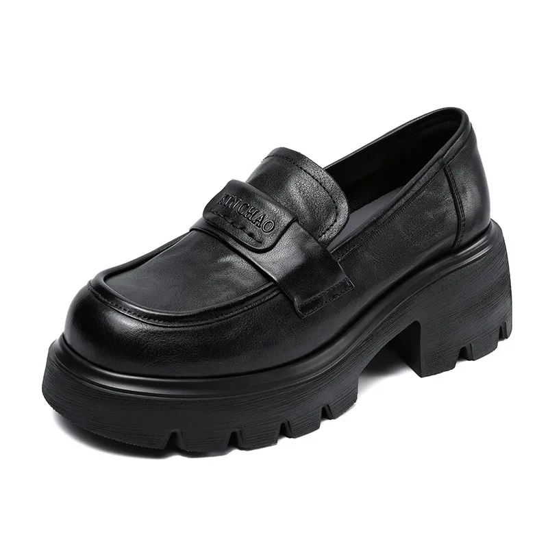 Grasp Leather Loafers with Thick Soles, Light Luxury, Retro, Casual Shoes