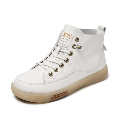 High Top Shoes New Leather Beef Sole Soft Sole Casual Flat Shoes 01