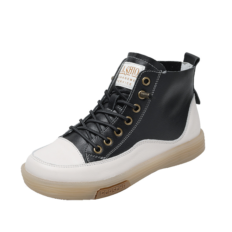 High Top Shoes New Leather Beef Sole Soft Sole Casual Flat Shoes