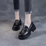 Leather Loafers with Muffin Soles and Buckles
