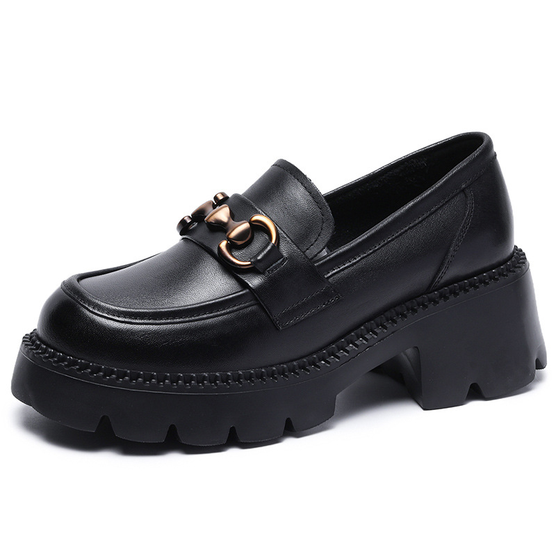 Leather Loafers with Muffin Soles and Buckles