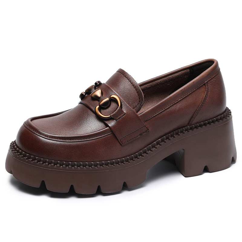 Leather Loafers with Muffin Soles and Buckles