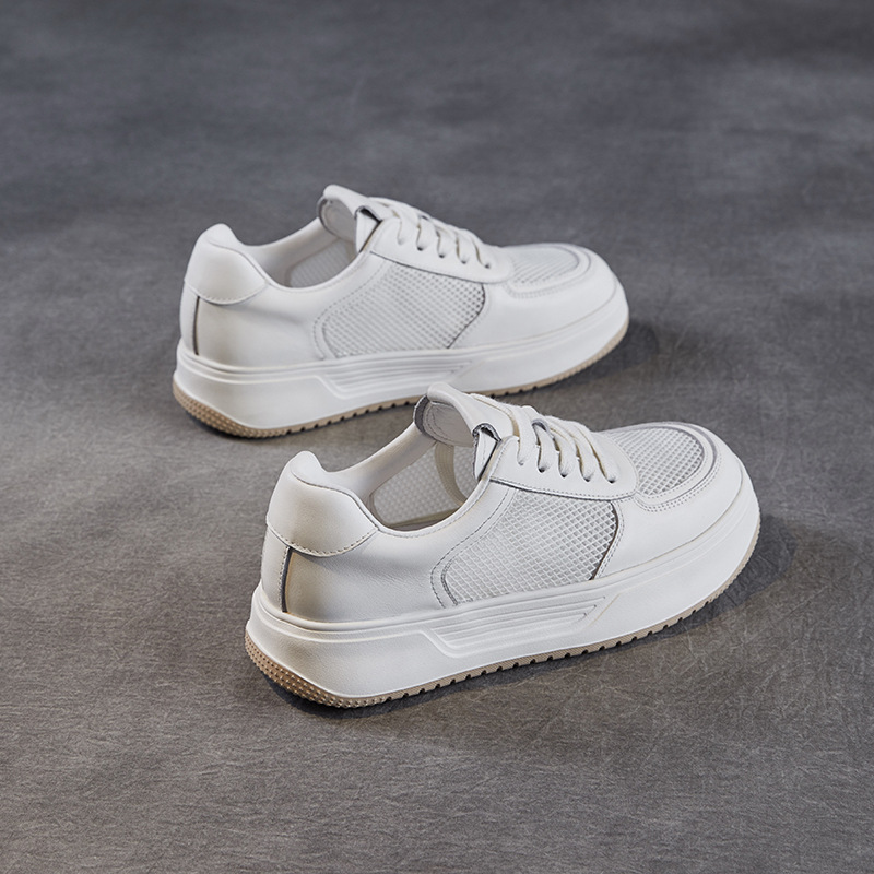 Leather Mesh Breathable Casual Platform Lace-Up Flats
