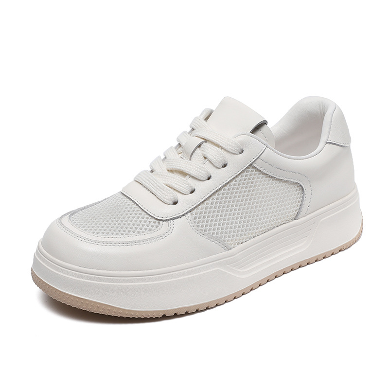 Leather Mesh Breathable Casual Platform Lace-Up Flats
