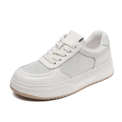 Leather Mesh Breathable Casual Platform Lace-Up Flats 01