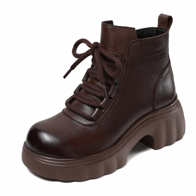 Leather Platform Short Boots Cowhide Doc Martens with Top Layer 01