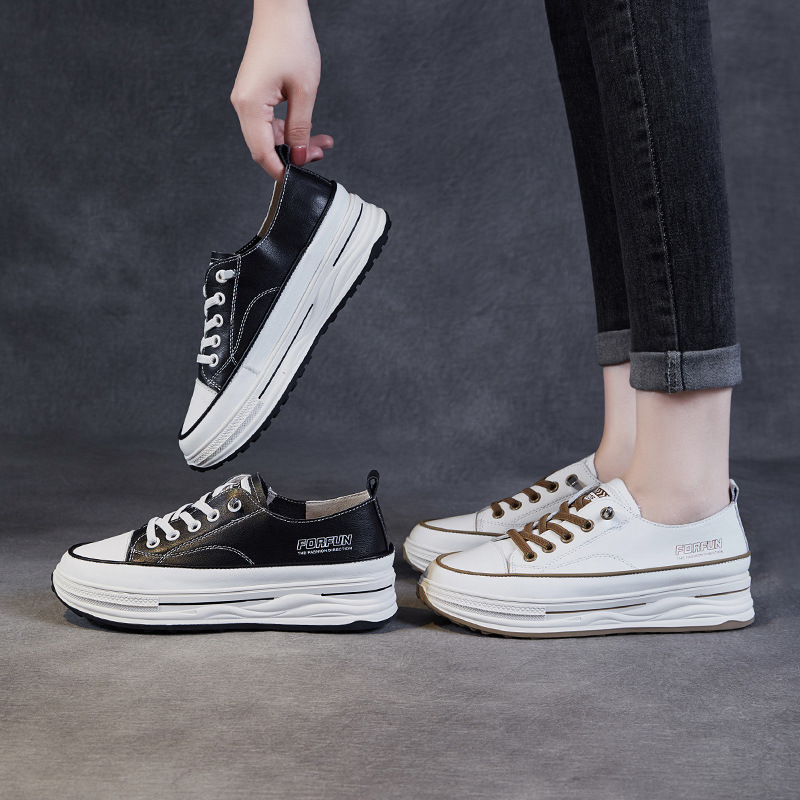 Leather Platform Soles Casual Flats with Increased Elastic Straps