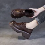 Vintage Little Leather Loafers with Chunky Heels and Thick Soles