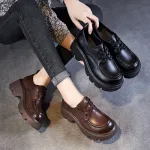 Vintage Little Leather Loafers with Chunky Heels and Thick Soles