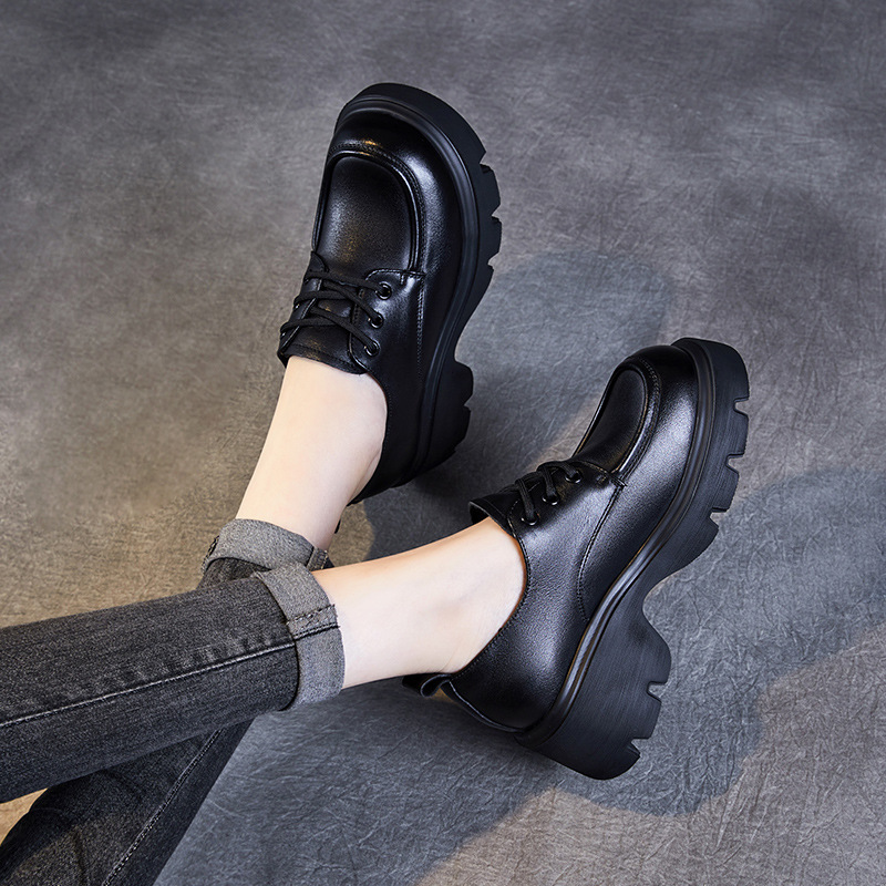 Vintage Little Leather Loafers with Chunky Heels and Thick Soles