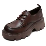 Vintage Little Leather Loafers with Chunky Heels and Thick Soles