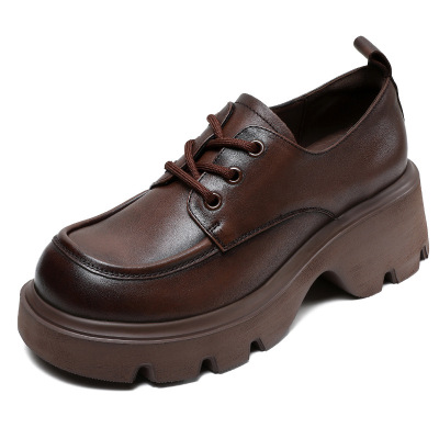 Vintage Little Leather Loafers with Chunky Heels and Thick Soles 01