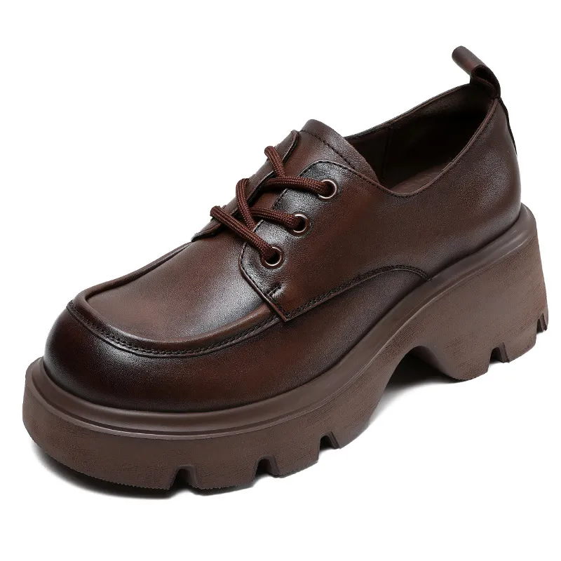 Vintage Little Leather Loafers with Chunky Heels and Thick Soles