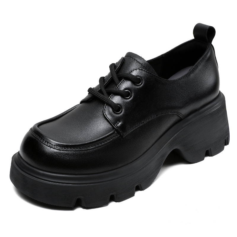 Vintage Little Leather Loafers with Chunky Heels and Thick Soles