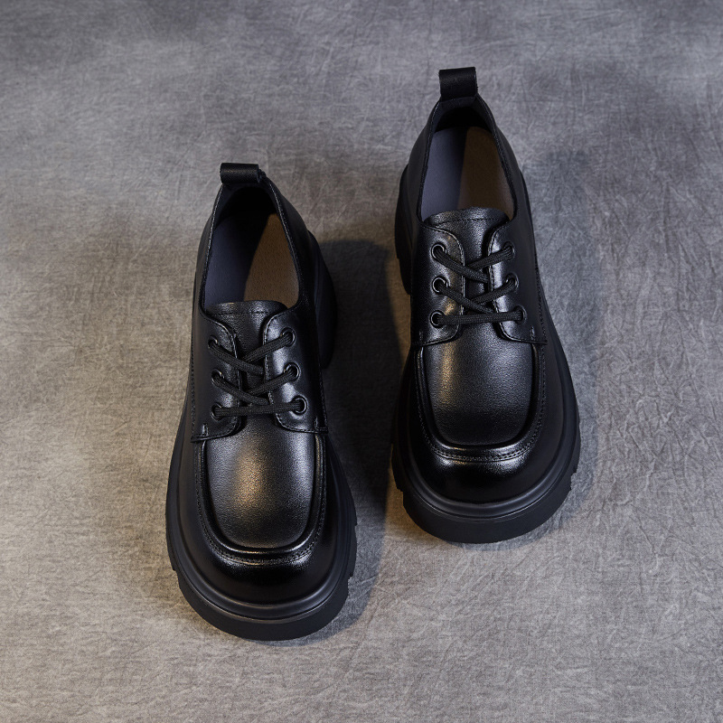 Vintage Little Leather Loafers with Chunky Heels and Thick Soles