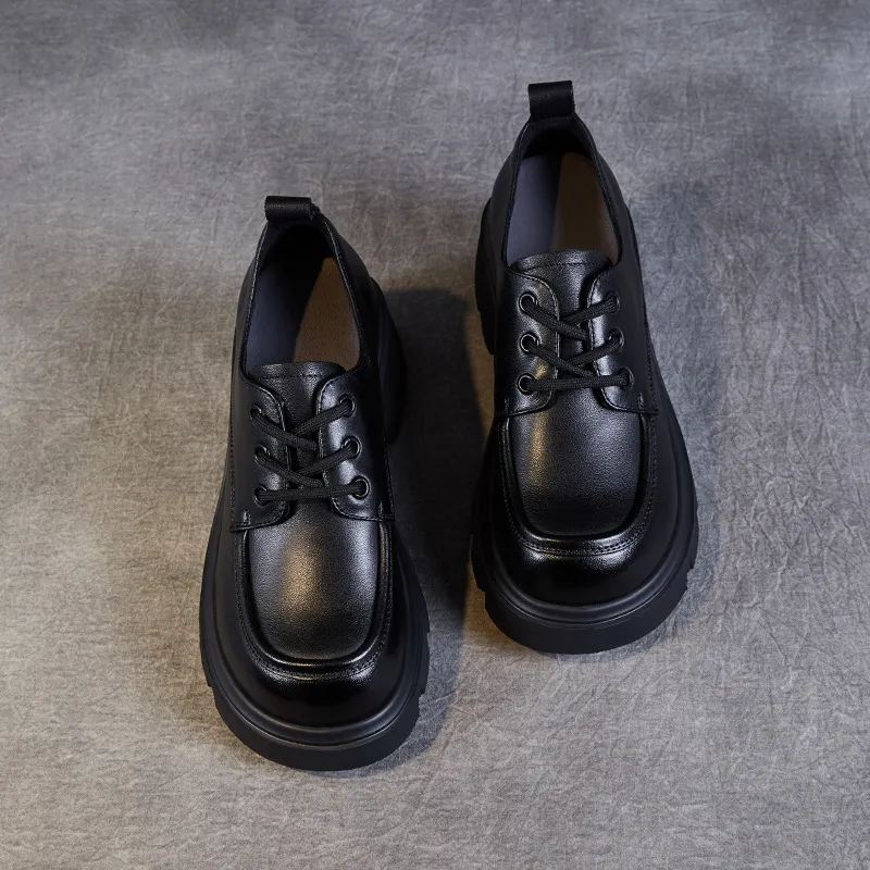 Vintage Little Leather Loafers with Chunky Heels and Thick Soles