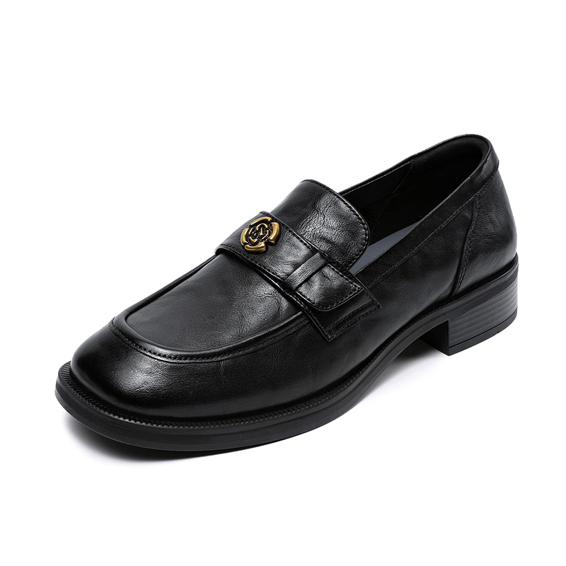 Camellia Accessorized Commuter Low-Heeled Leather Loafers