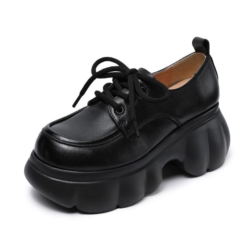 Cowhide Lace-Up All-in-One Casual Platform Elevating Loafers