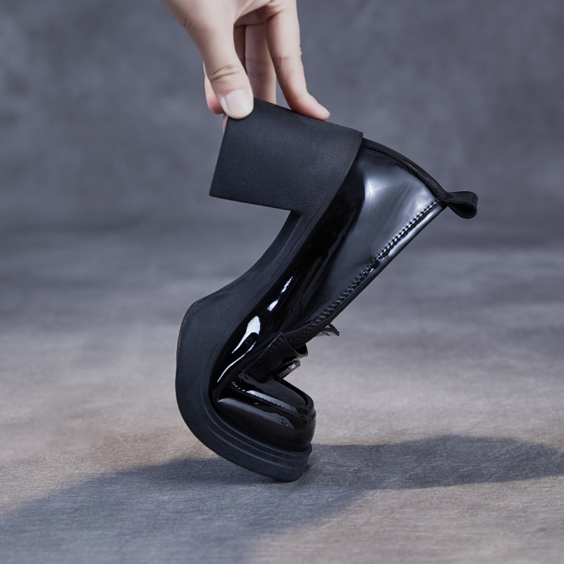 New Heightening Chunky Heels Fashion Metal Leather Loafers