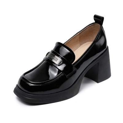 New Heightening Chunky Heels Fashion Metal Leather Loafers 01