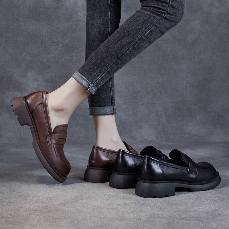Top Layer Cowhide Loafers & Slip-On Kitten Heels