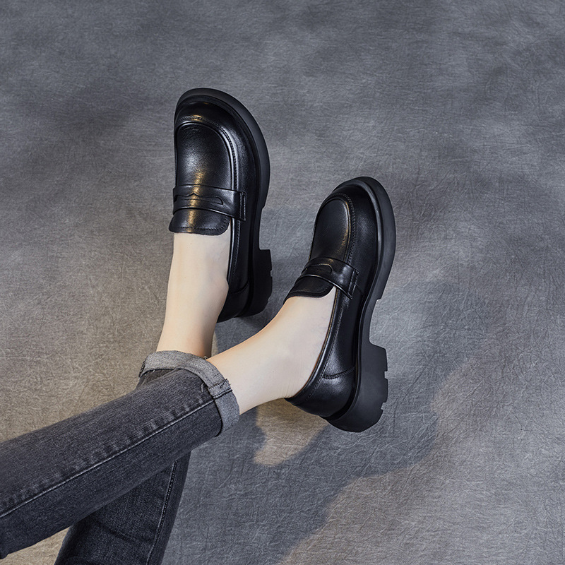 Top Layer Cowhide Loafers & Slip-On Kitten Heels