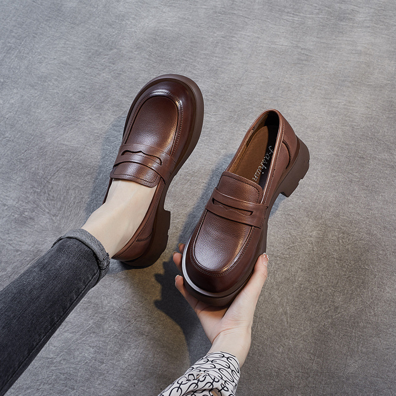 Top Layer Cowhide Loafers & Slip-On Kitten Heels