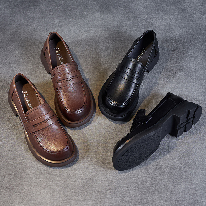 Top Layer Cowhide Loafers & Slip-On Kitten Heels