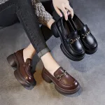 Women's Platform Loafers with Medium Chunky Small Brown Shoes