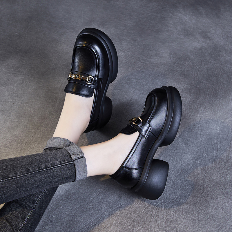 Women's Platform Loafers with Medium Chunky Small Brown Shoes