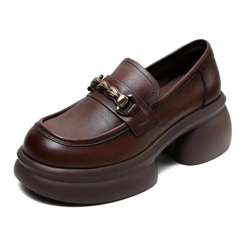 Women's Platform Loafers with Medium Chunky Small Brown Shoes