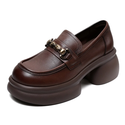 Women's Platform Loafers with Medium Chunky Small Brown Shoes 02