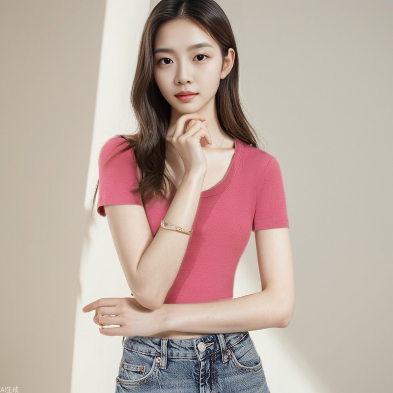 Cropped Hottie T-Shirt with Big Crew Neck and Short Sleeves