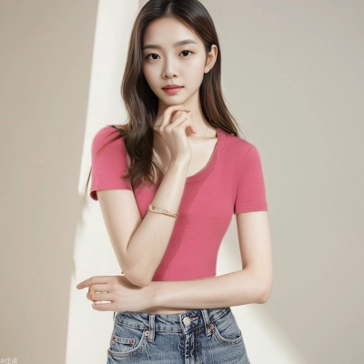 Cropped Hottie T-Shirt with Big Crew Neck and Short Sleeves 02