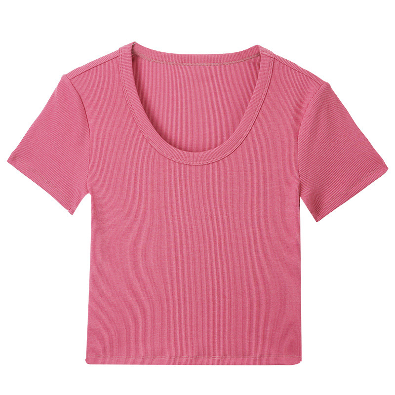 Cropped Hottie T-Shirt with Big Crew Neck and Short Sleeves