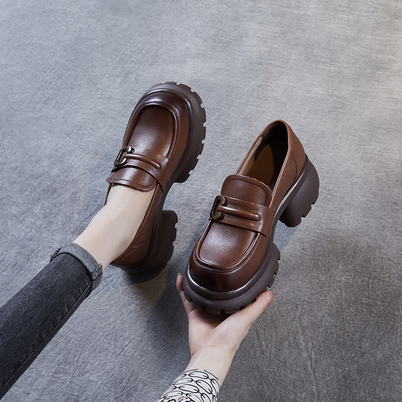 Leather English Style Platform Heels JK Loafers