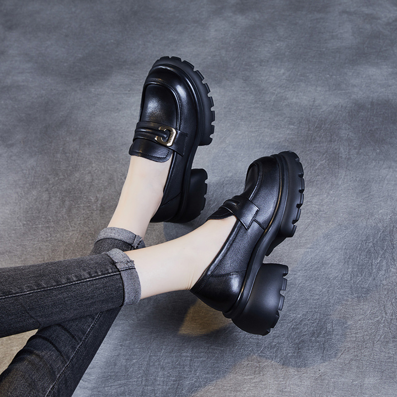 Leather English Style Platform Heels JK Loafers