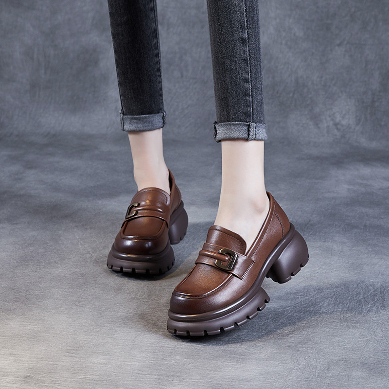 Leather English Style Platform Heels JK Loafers