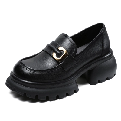 Leather English Style Platform Heels JK Loafers 01