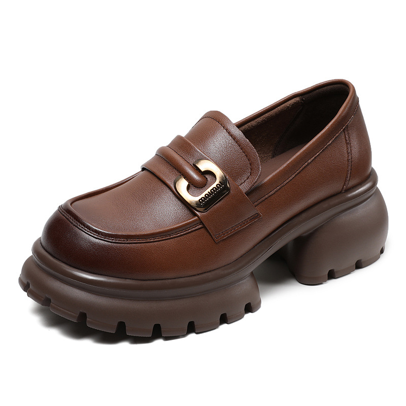 Leather English Style Platform Heels JK Loafers